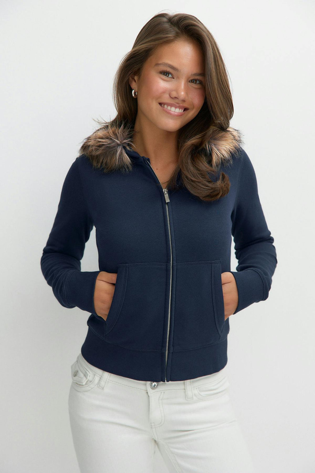 Y fur zip hoodie - Navy blazer