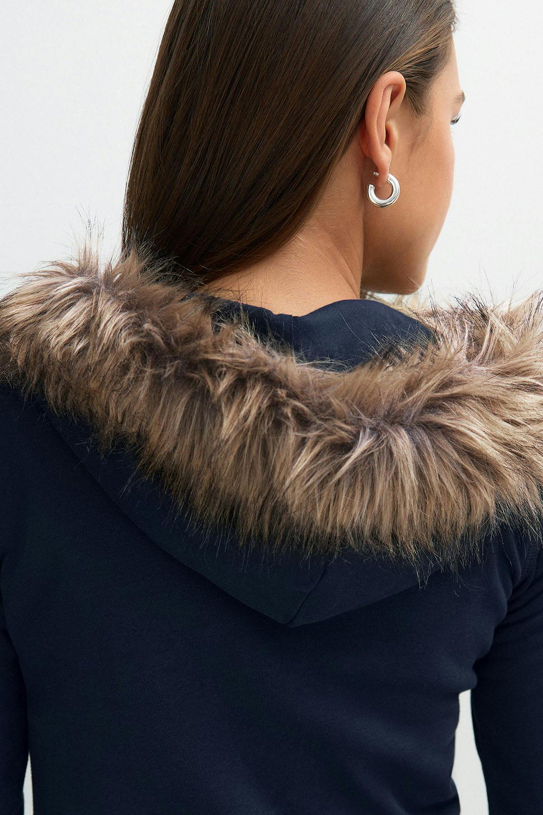 Y fur zip hoodie - Navy blazer