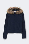 Y fur zip hoodie - Navy blazer