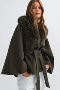 Faux fur collar cape jacket - Noir
