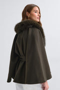 Faux fur collar cape jacket - Antique white