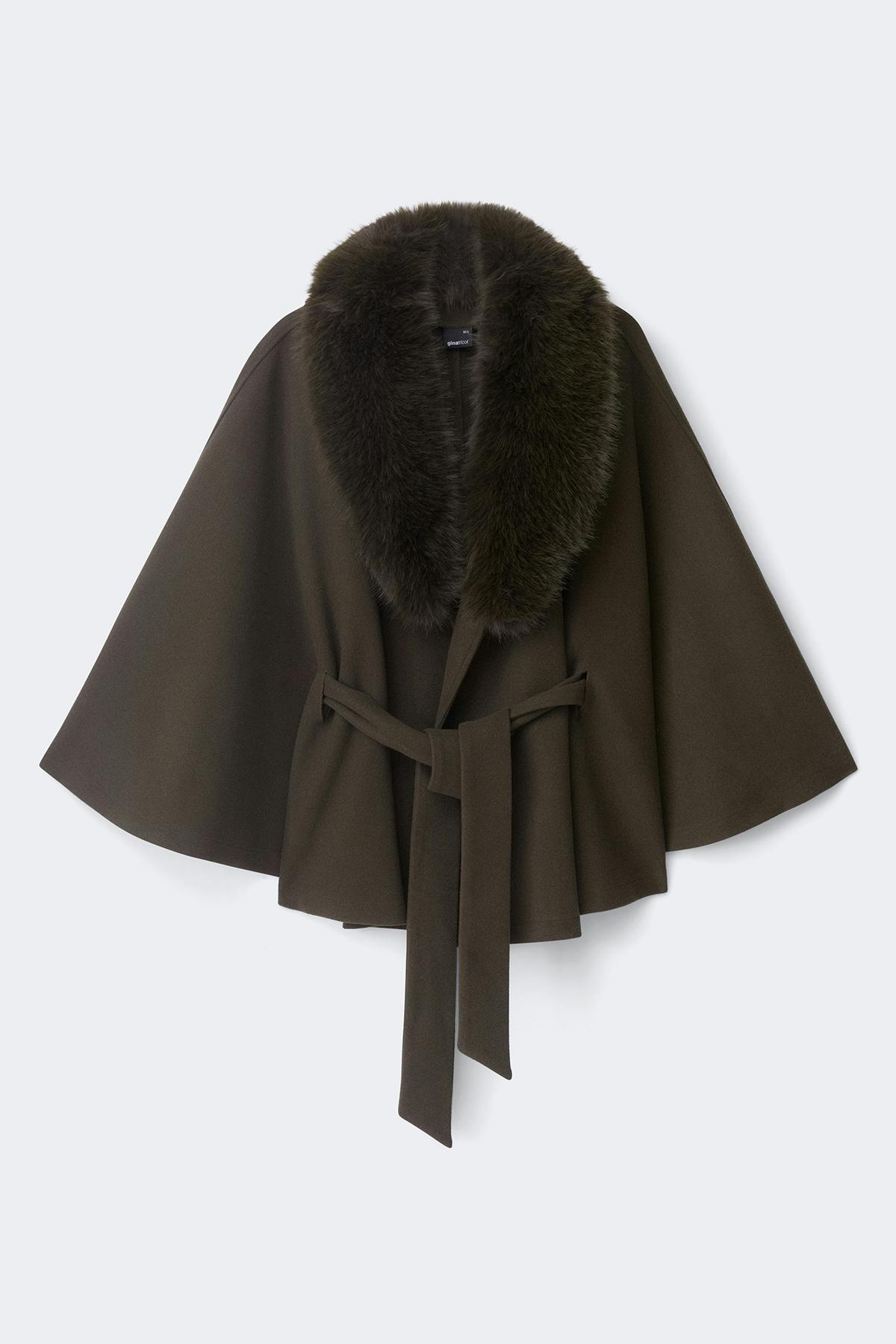Faux fur collar cape jacket - Antique white