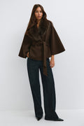 Faux fur collar cape jacket - Vert foncé