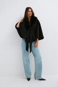 Faux fur collar cape jacket