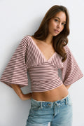 V-neck wide sleeve top - Pale mauve