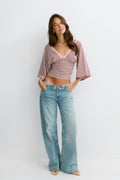 V-neck wide sleeve top - Pale mauve