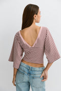 V-neck wide sleeve top - Pale mauve