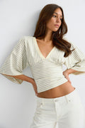 V-neck wide sleeve top - Pale mauve