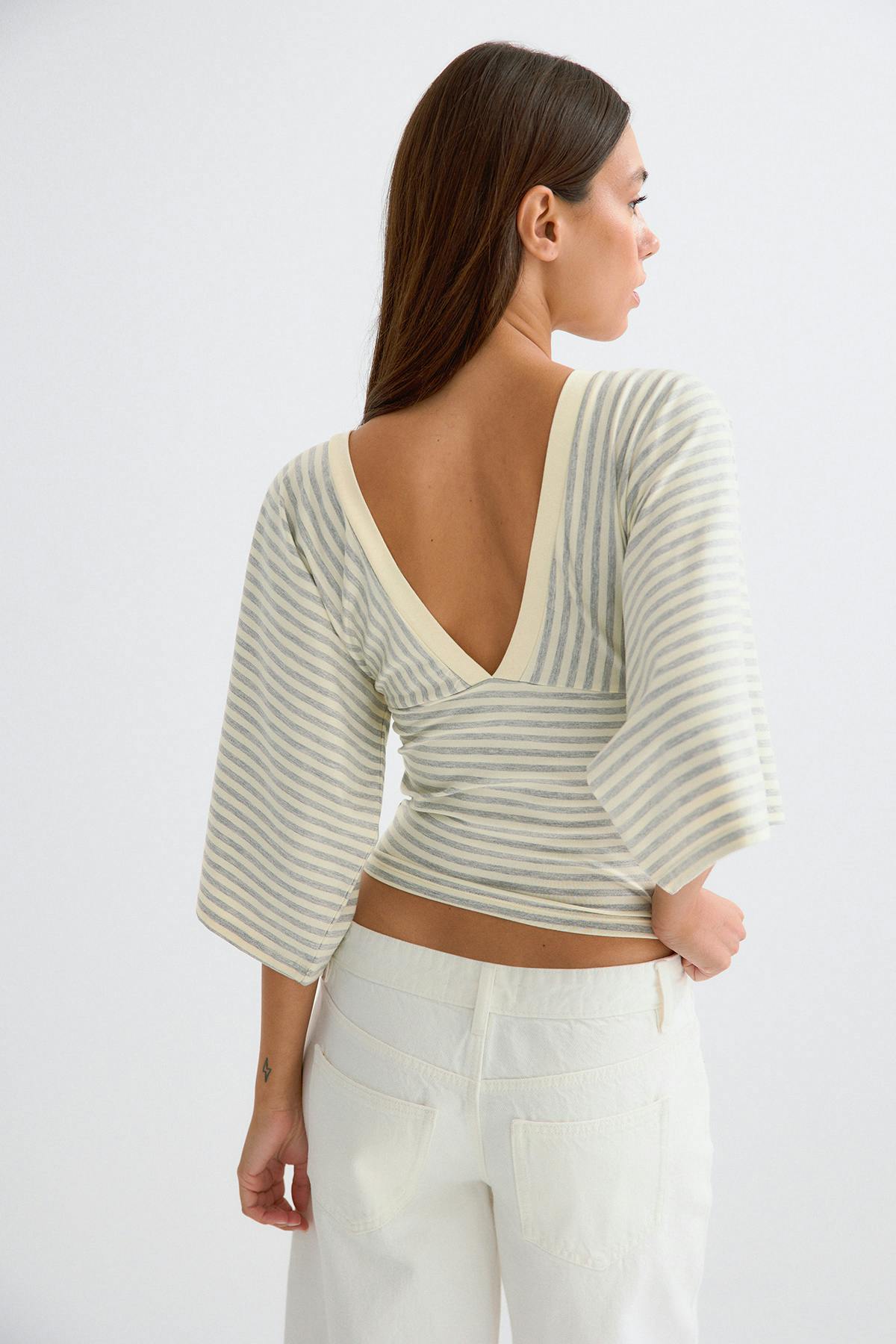 V-neck wide sleeve top - Afterglow