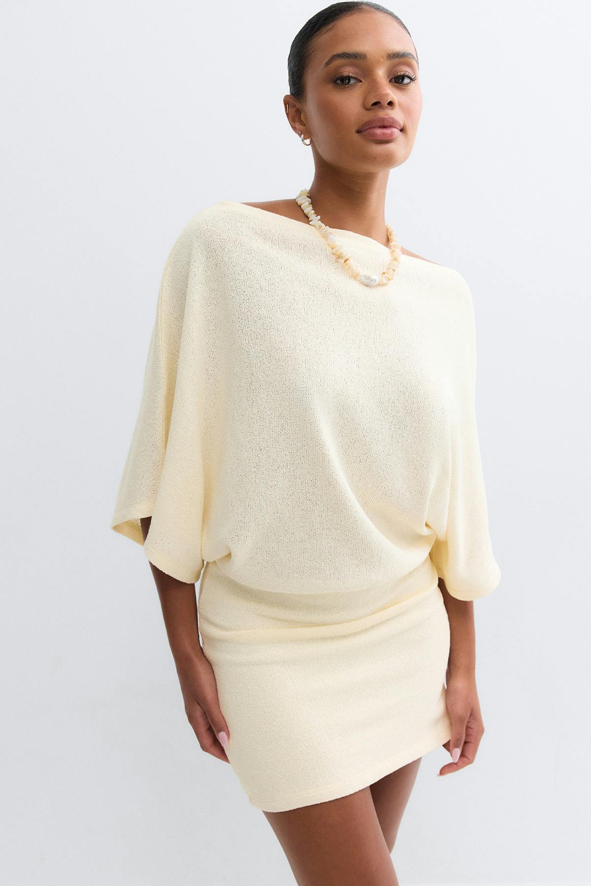 Slouchy boatneck dress - Egret