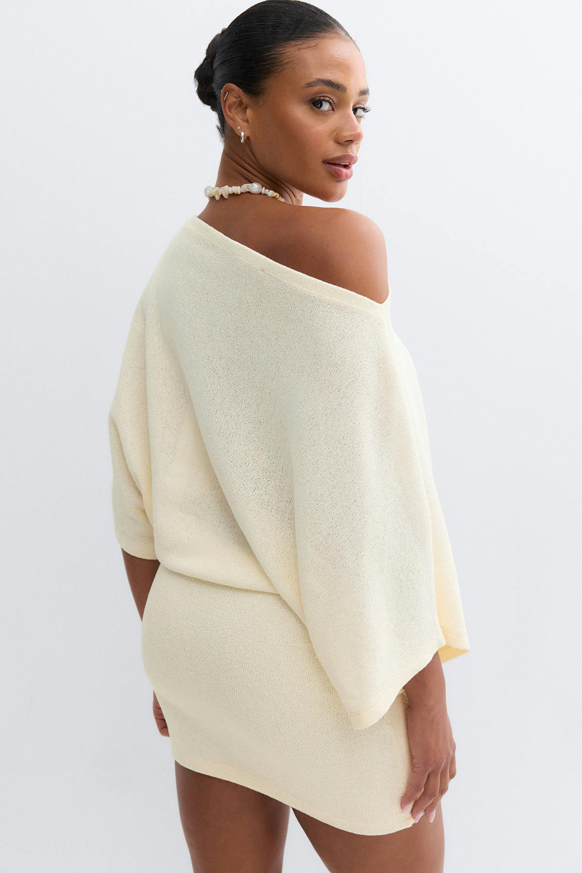 Slouchy boatneck dress - Egret
