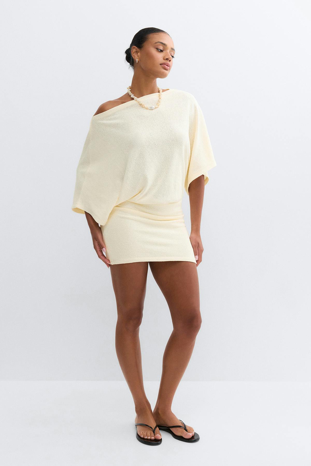 Slouchy boatneck dress - Egret