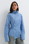 High neck shaped shirt - Blue/stripe