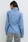 High neck shaped shirt - Blue/stripe