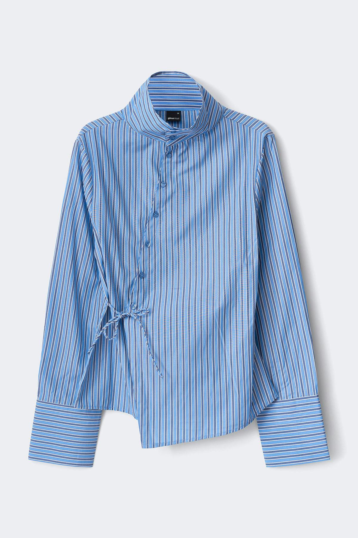 High neck shaped shirt - Blue/stripe