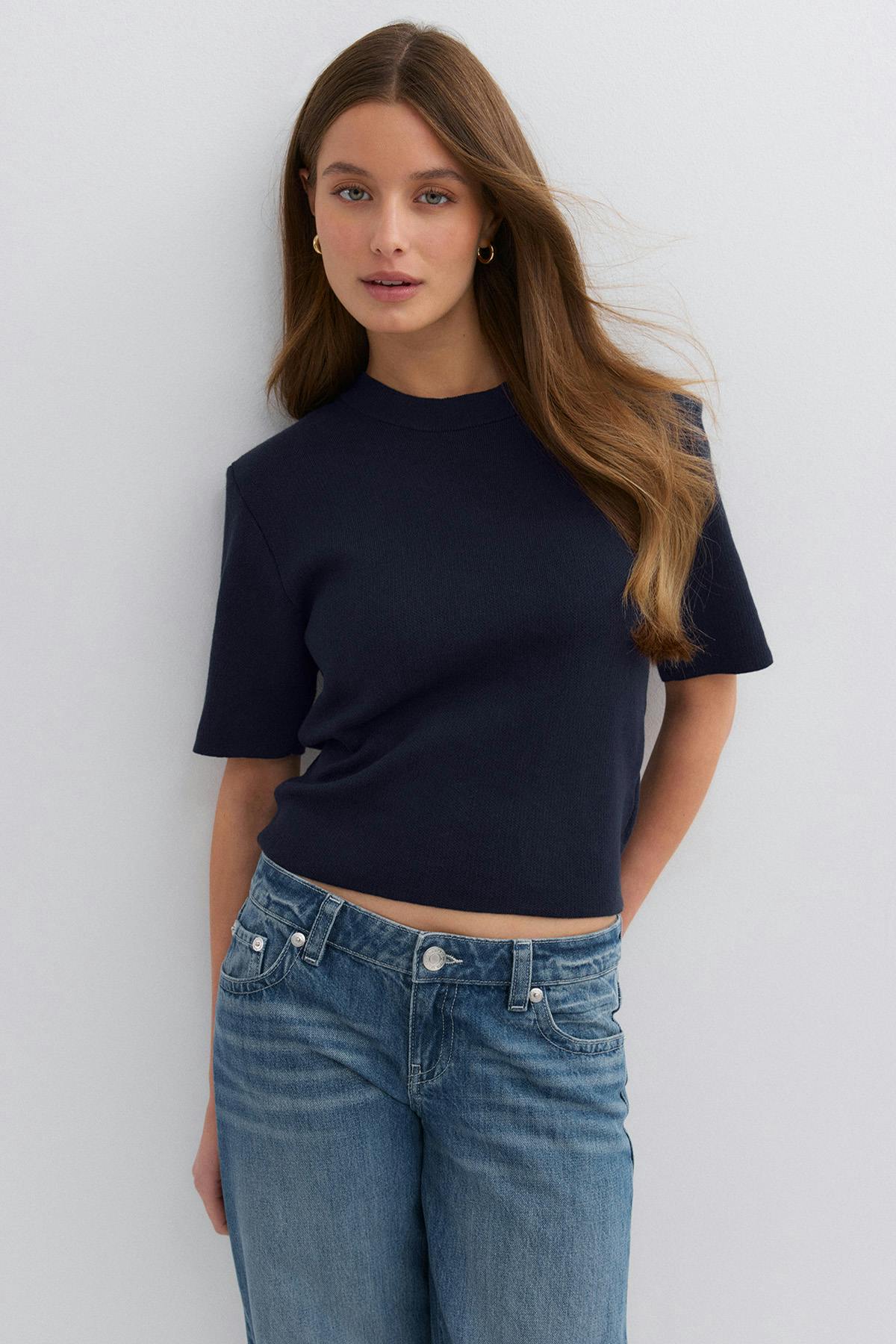 Shoulder pad knitted top - Navy blazer