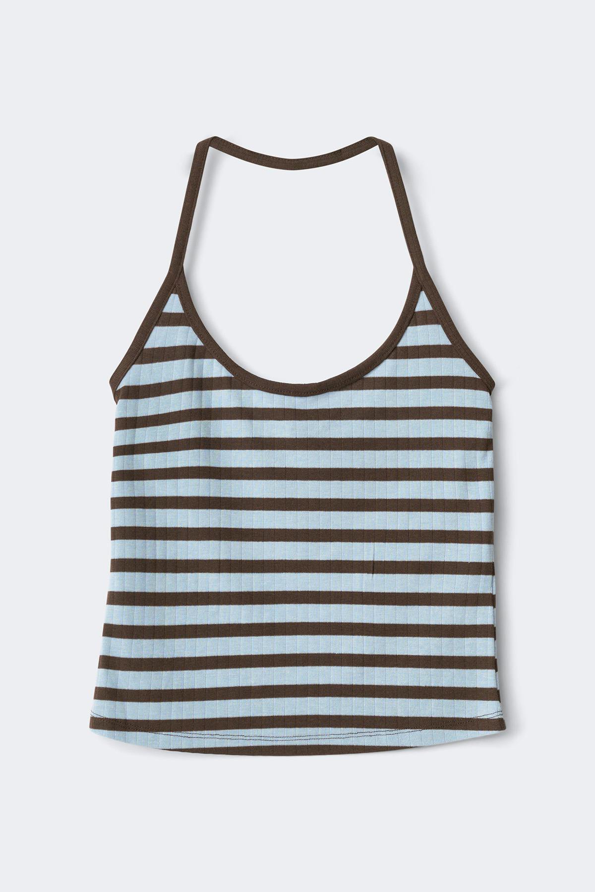 Loungewear halterneck singlet - Blue block