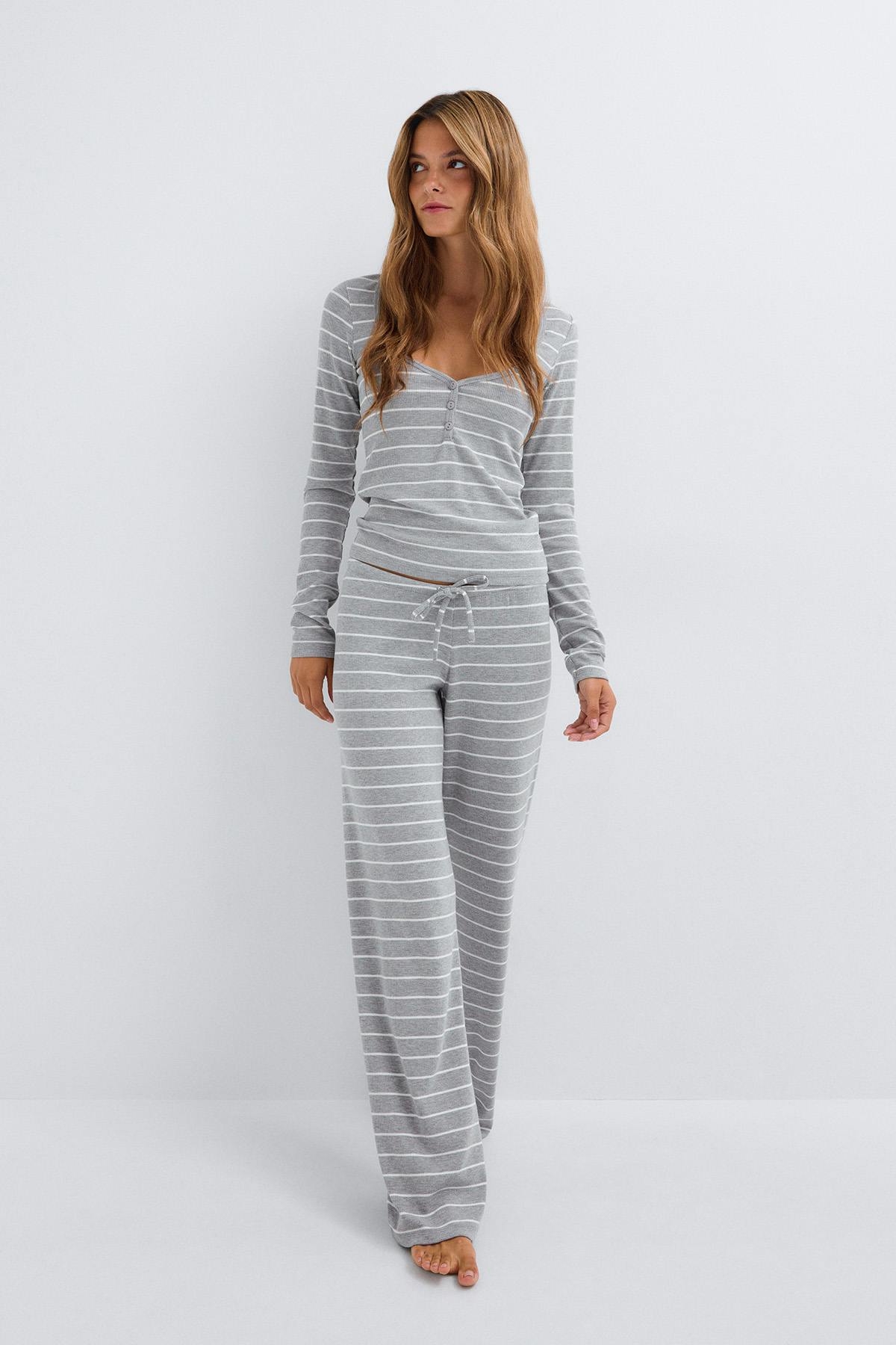 Low waist loungewear trousers - White/stripe