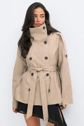Dropped waist high neck trench - Beige