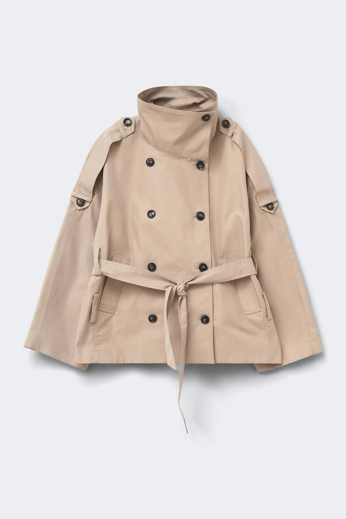 Dropped waist high neck trench - Beige