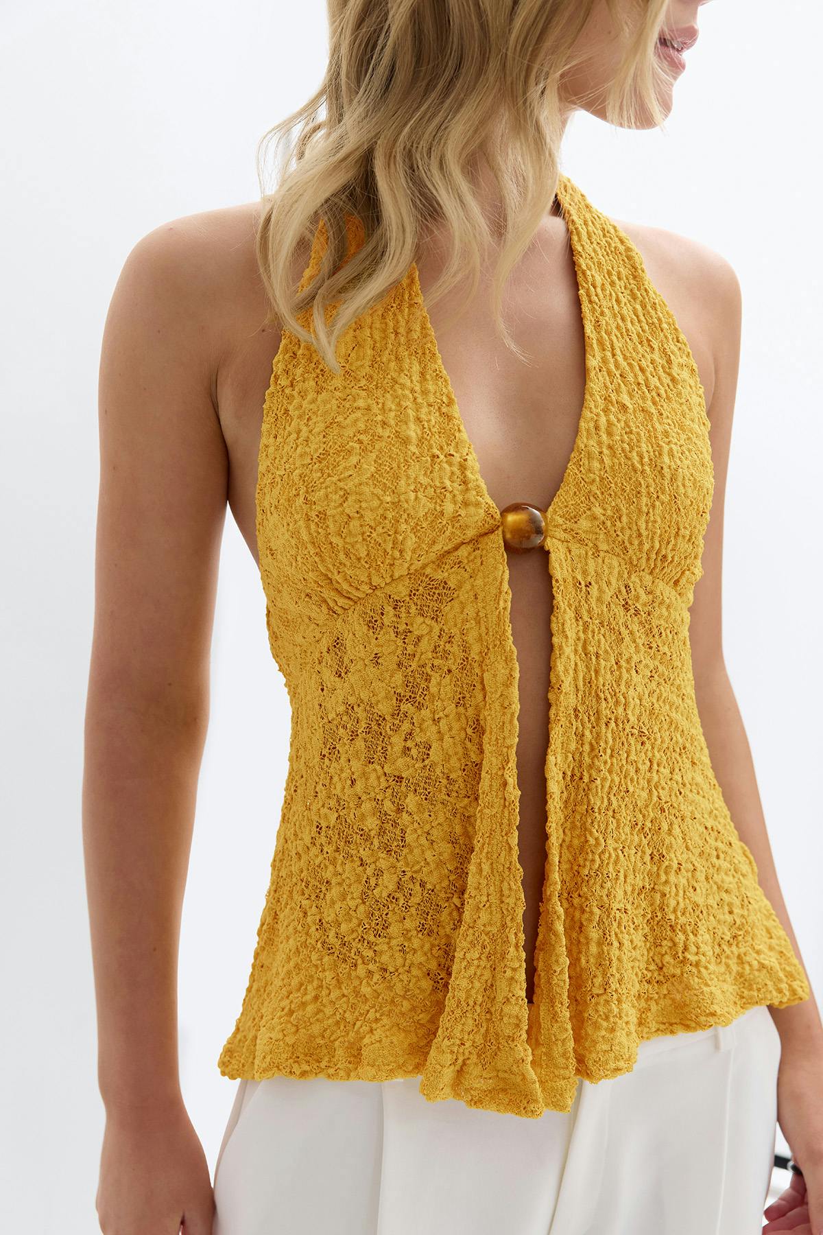 Lace halterneck top - Jaune clair