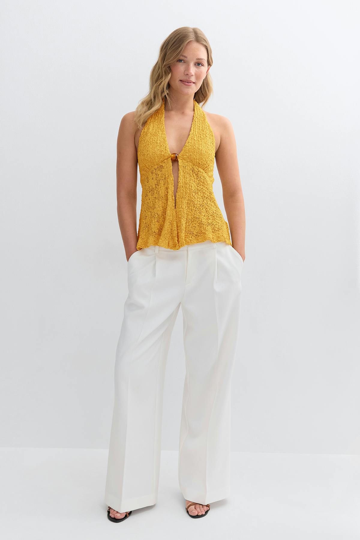Lace halterneck top - Jaune clair