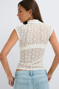 Mandarin lace top - Blanc cassé