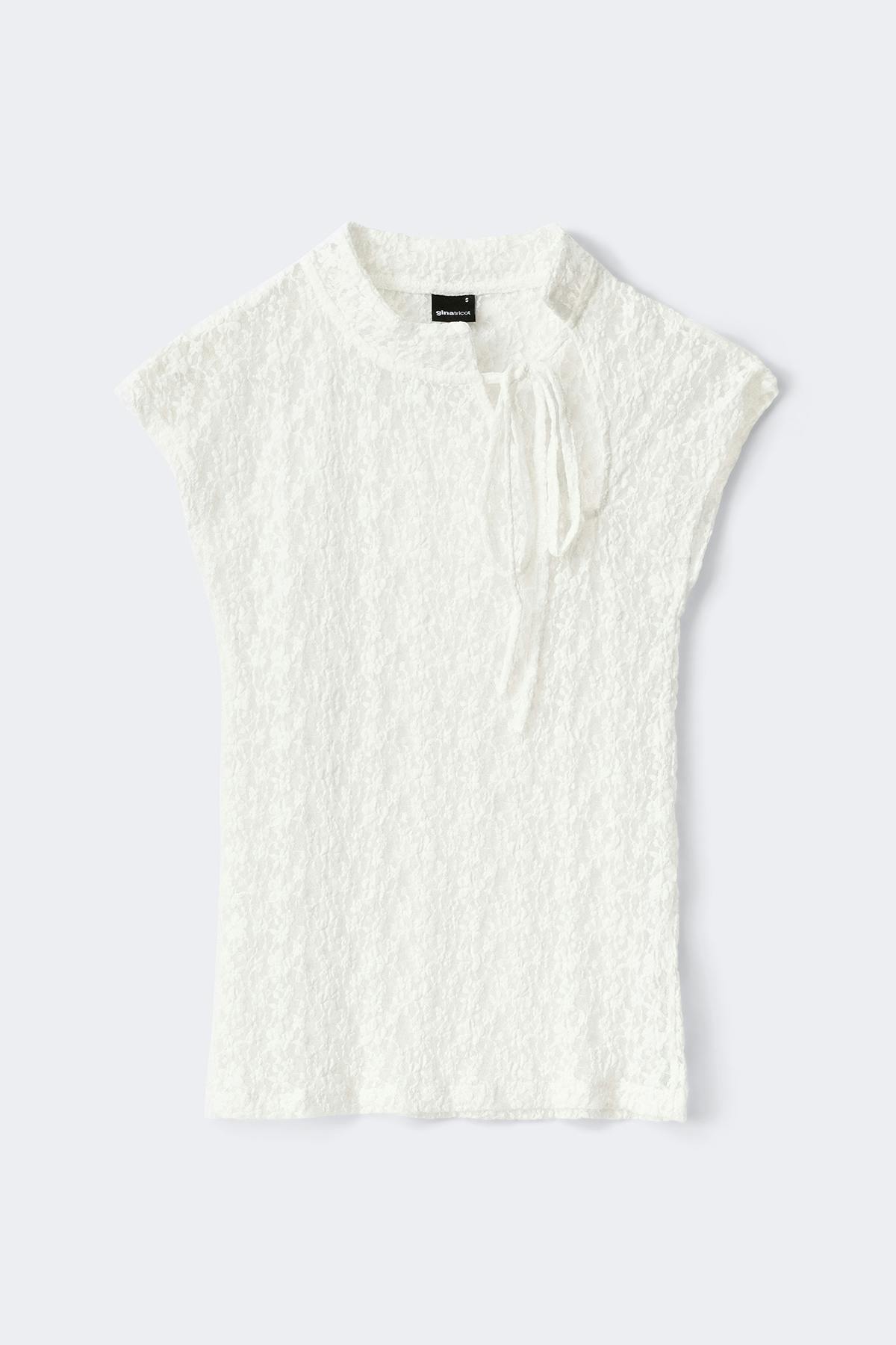 Mandarin lace top - Blanc cassé