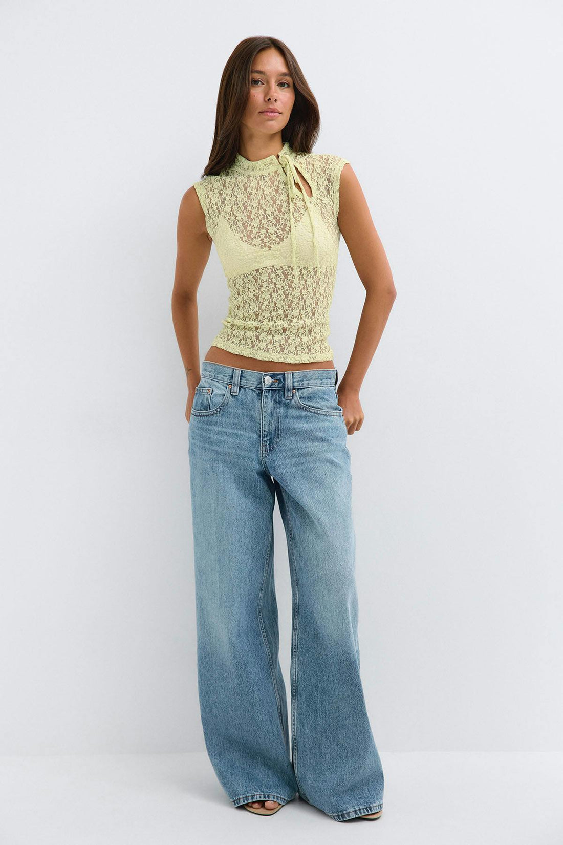 Mandarin lace top - Aloe wash
