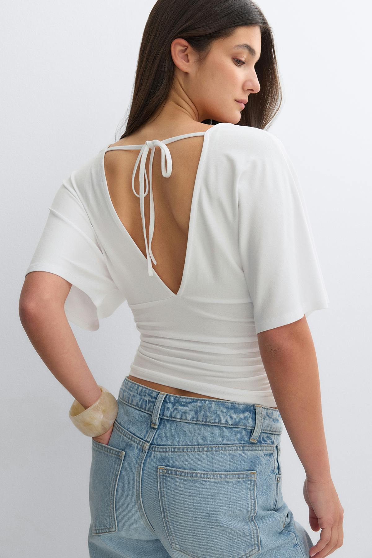 Shaped v-neck top - Noir