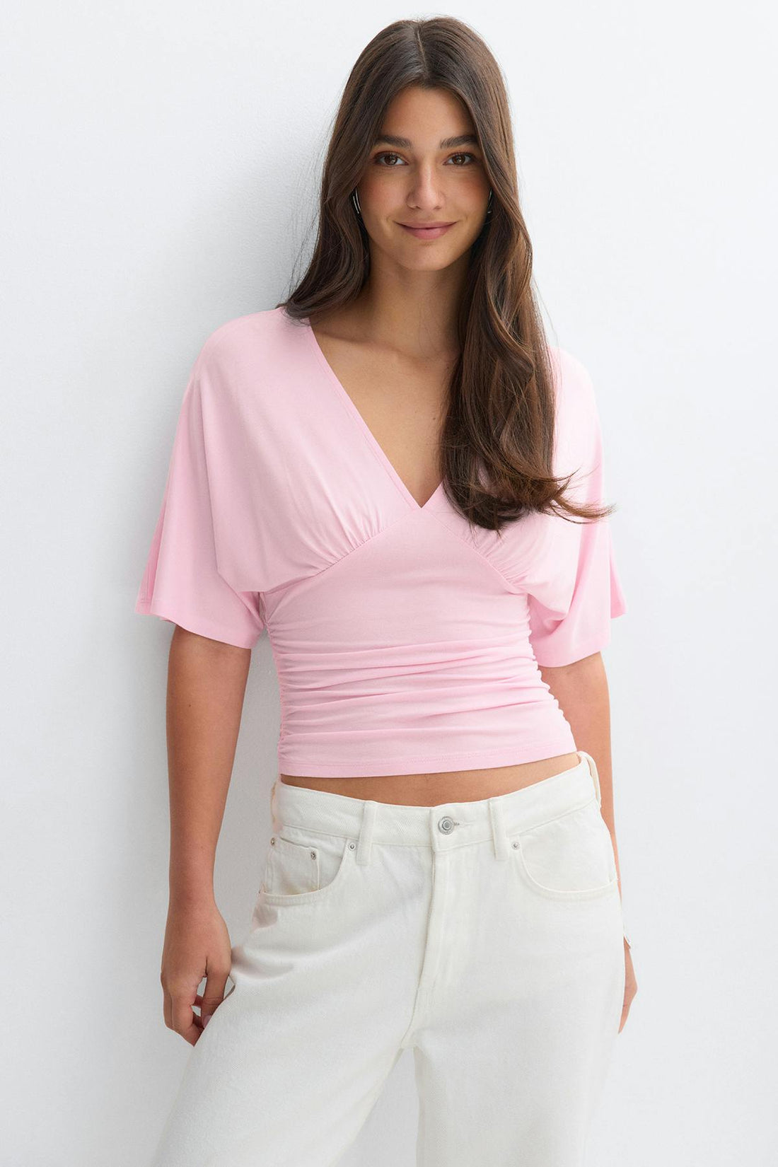 Shaped v-neck top - Tropic/aop