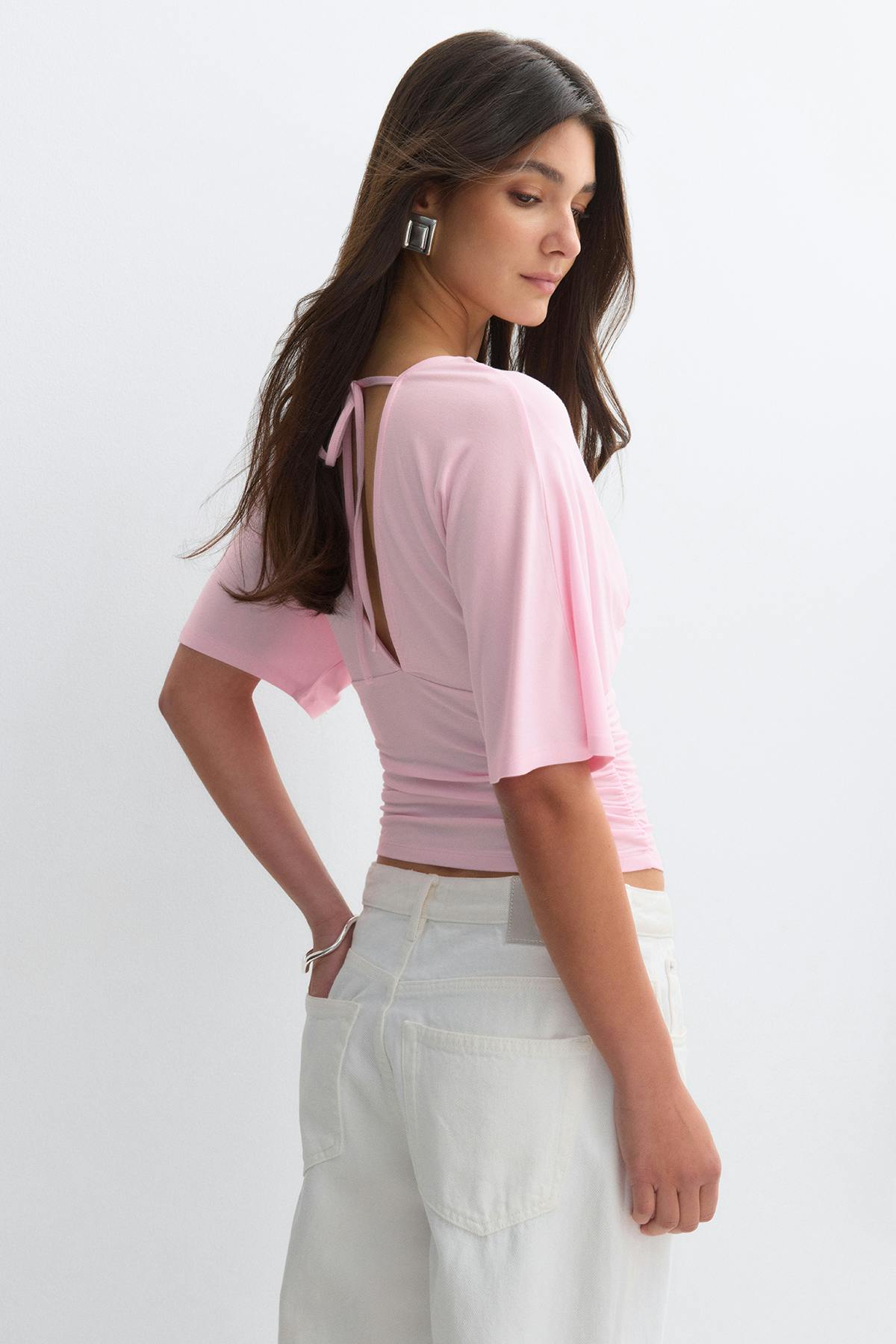 Shaped v-neck top - Tropic/aop