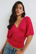 Shaped v-neck top - Corail