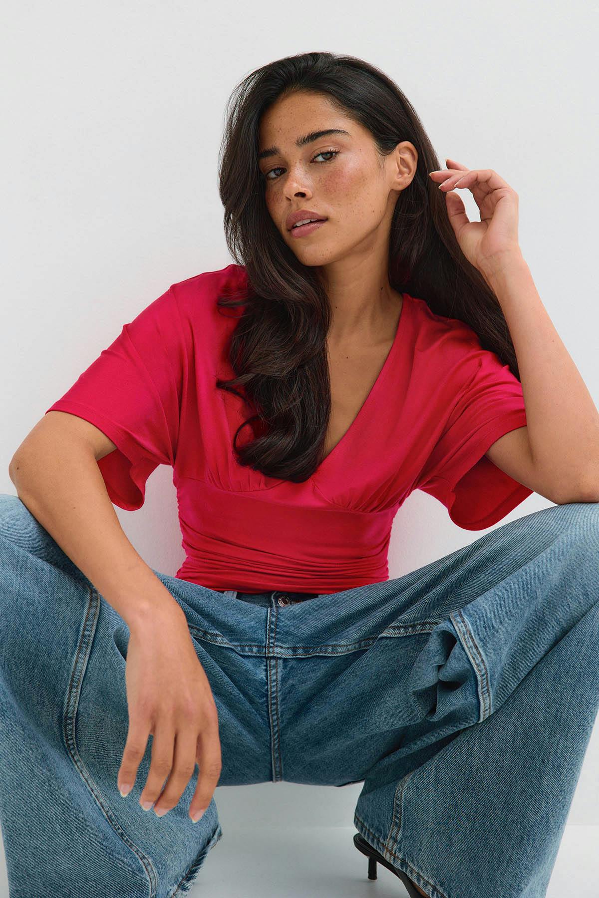 Shaped v-neck top - Chocolate plum