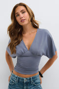 Shaped v-neck top - Chocolate plum