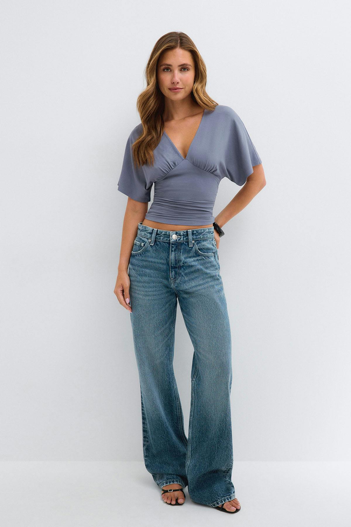 Shaped v-neck top - Chocolate plum