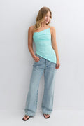 Asymmetric ruched singlet - Aqua