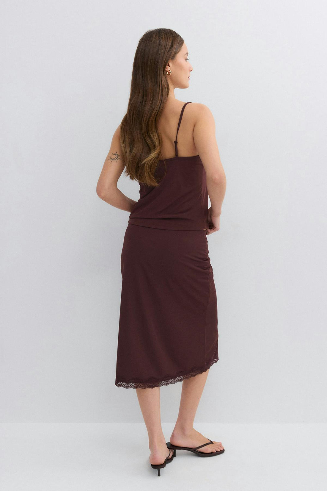 90s midi lace detail skirt - Decadent chocolate