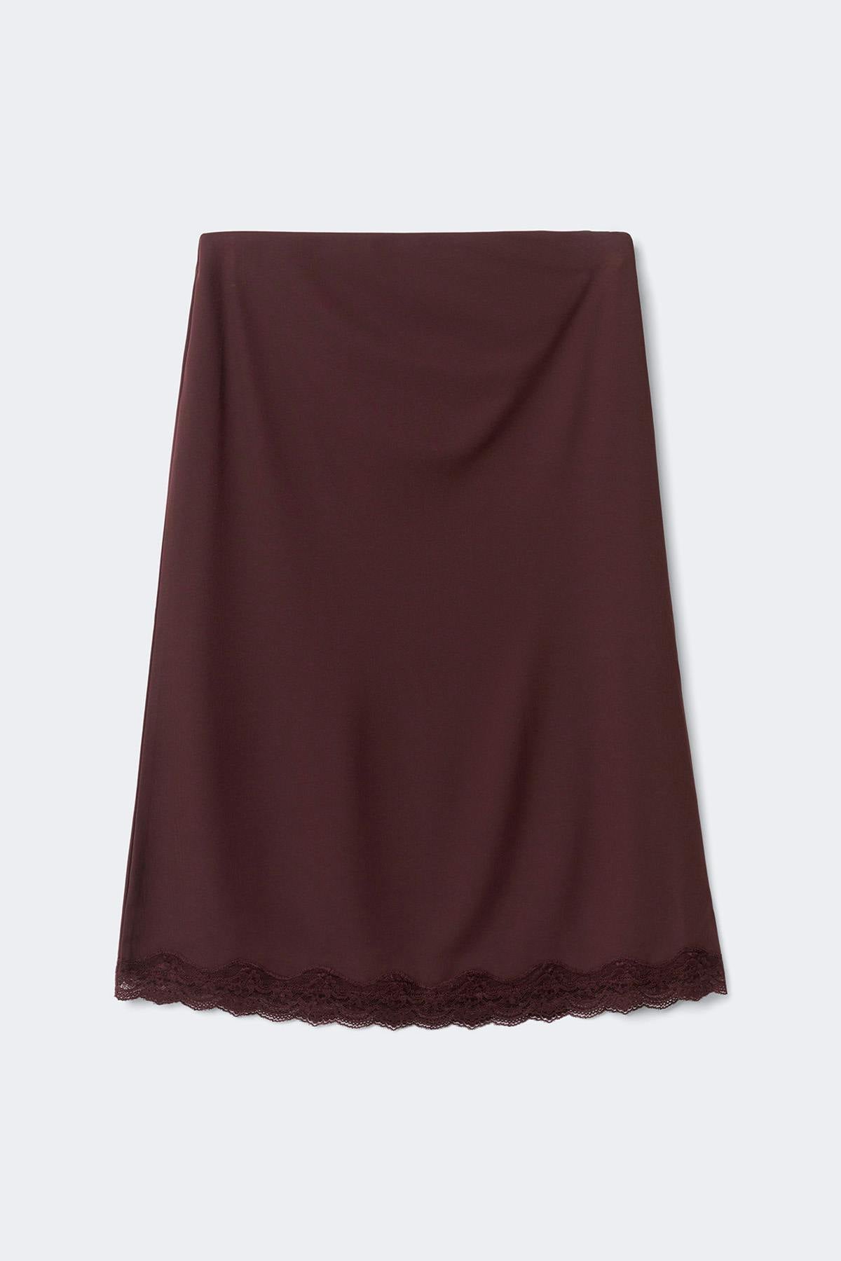 90s midi lace detail skirt - Decadent chocolate