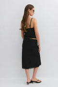 90s midi lace detail skirt - Noir