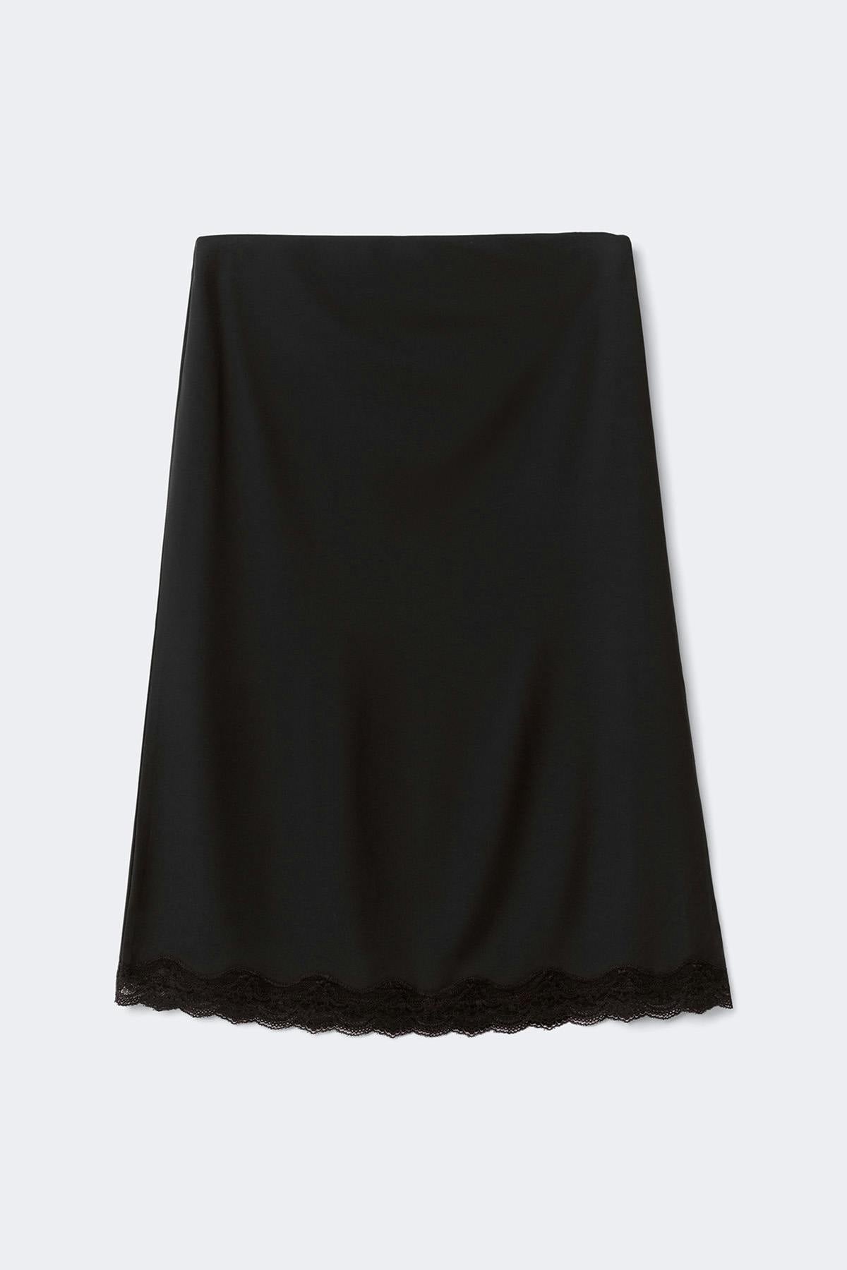 90s midi lace detail skirt - Noir