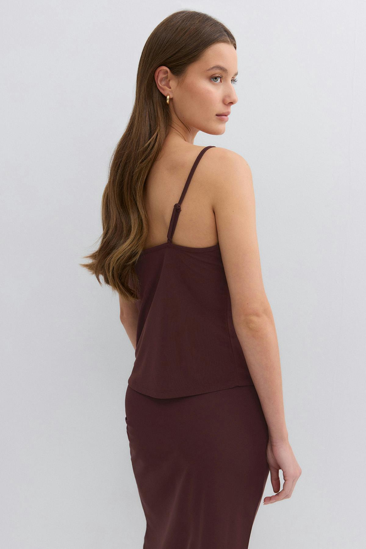 Lace detail singlet - Seal brown