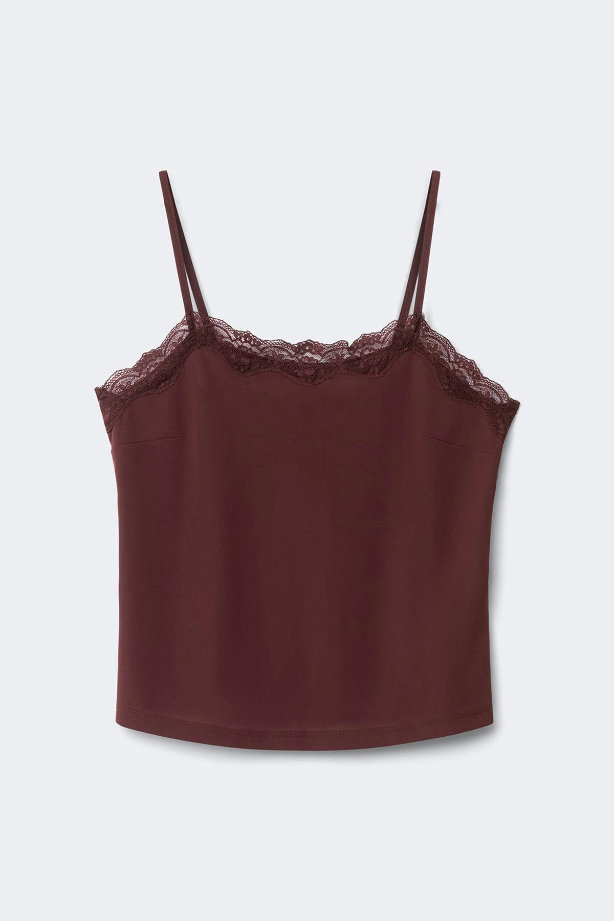 Lace detail singlet - Seal brown
