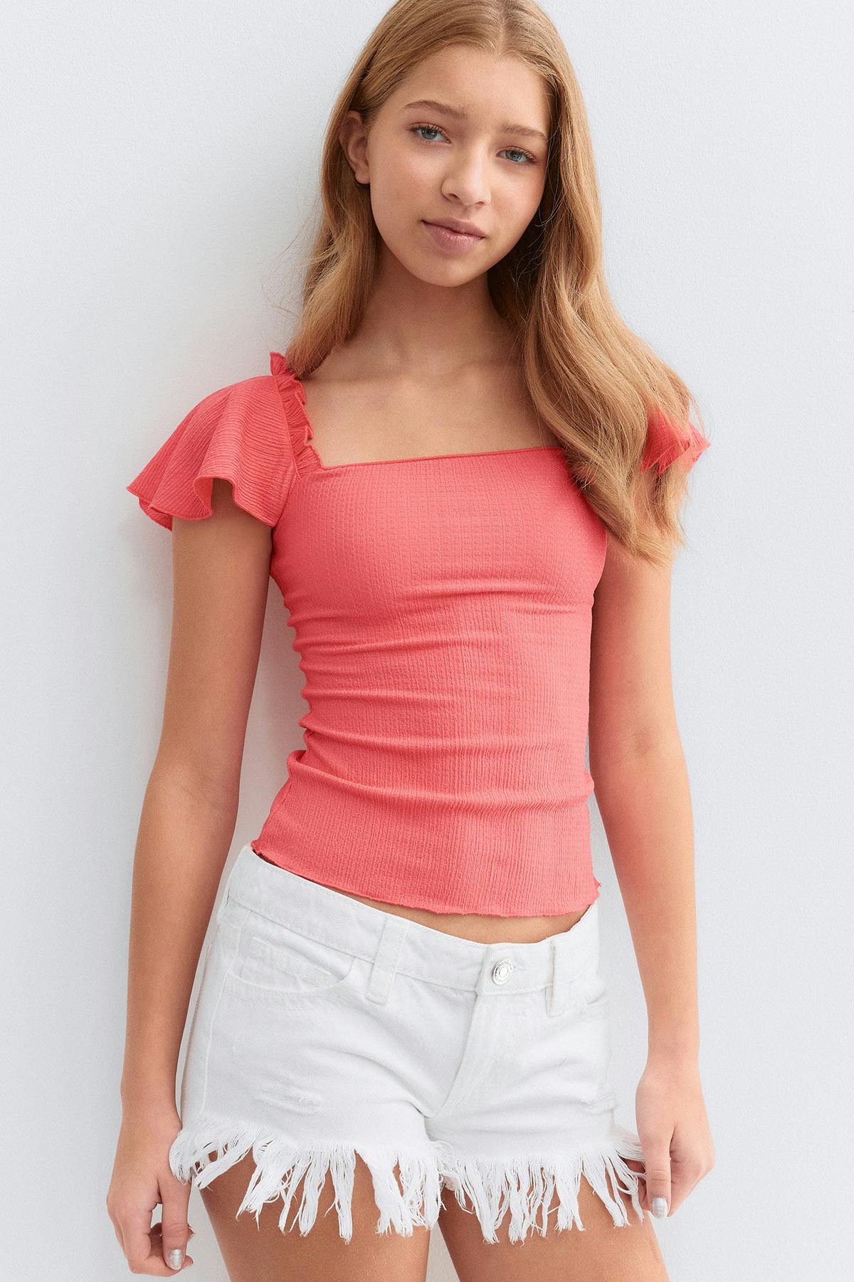 Y open back frill top - Corail