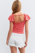 Y open back frill top - Corail