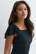 Y open back frill top - Bleu marine