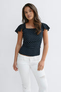 Y open back frill top - Bleu marine