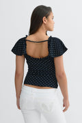 Y open back frill top - Bleu marine