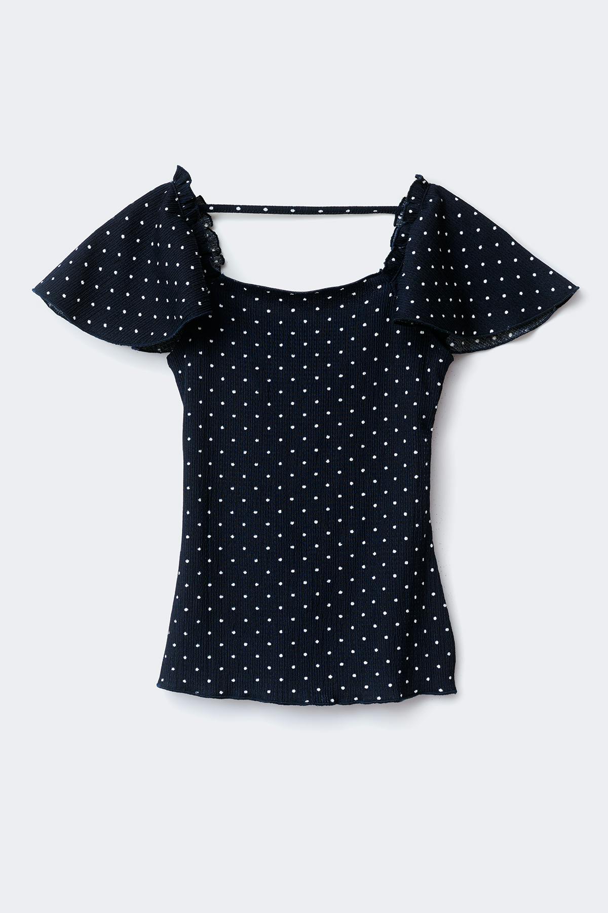Y open back frill top - Bleu marine
