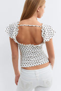 Y open back frill top - Black dot